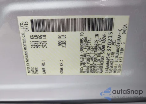 2017 Nissan Maxima 3.5 Sl z USA, uszkodzony, nr VIN 1N4AA6AP5HC370215